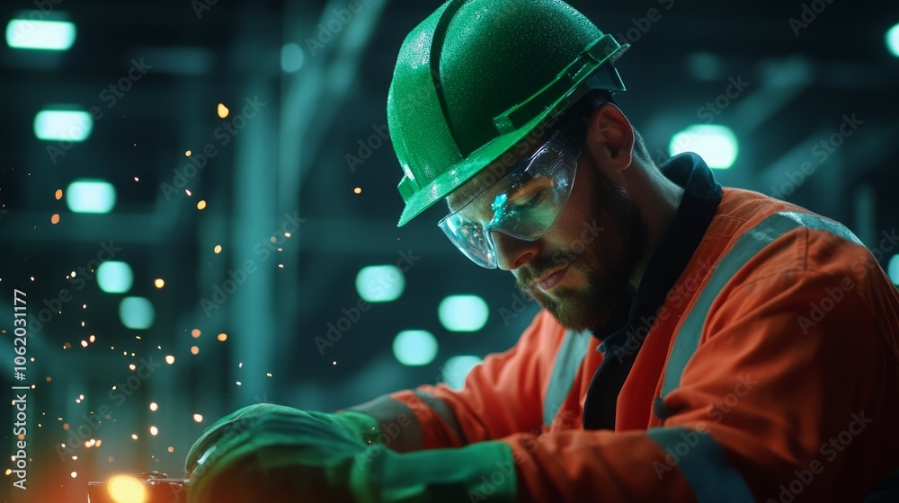 Close-up a detailed image of a construction worker using a power tool Close-up a detailed image of a construction worker using a power tool