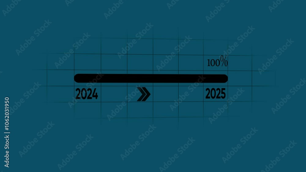 Year change concept. Loading bar with direction by arrow from 2024 to 2025 new year transfer animation Year change concept. Loading bar with direction by arrow from 2024 to 2025 new year transfer animation