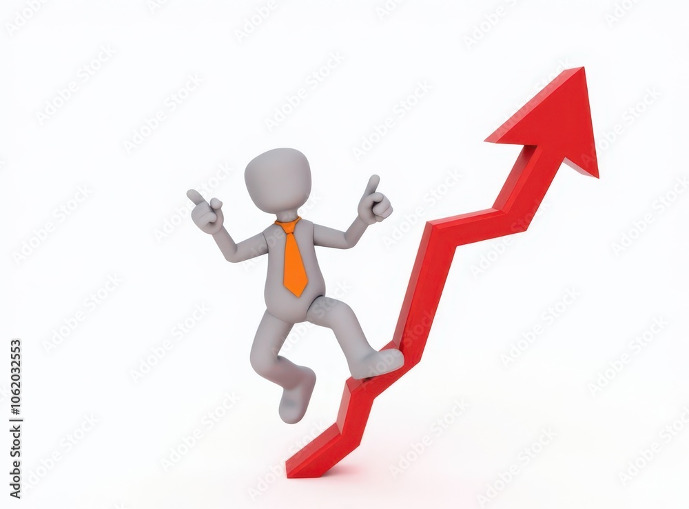 3d man red arrow success chart on white background. 3d man red arrow success chart on white background.