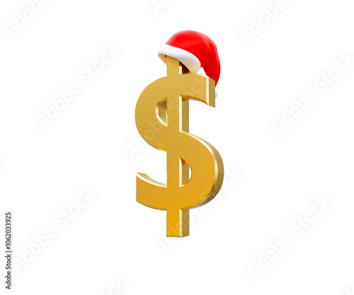 3D illustrated US Dollar symbol with Santa hat