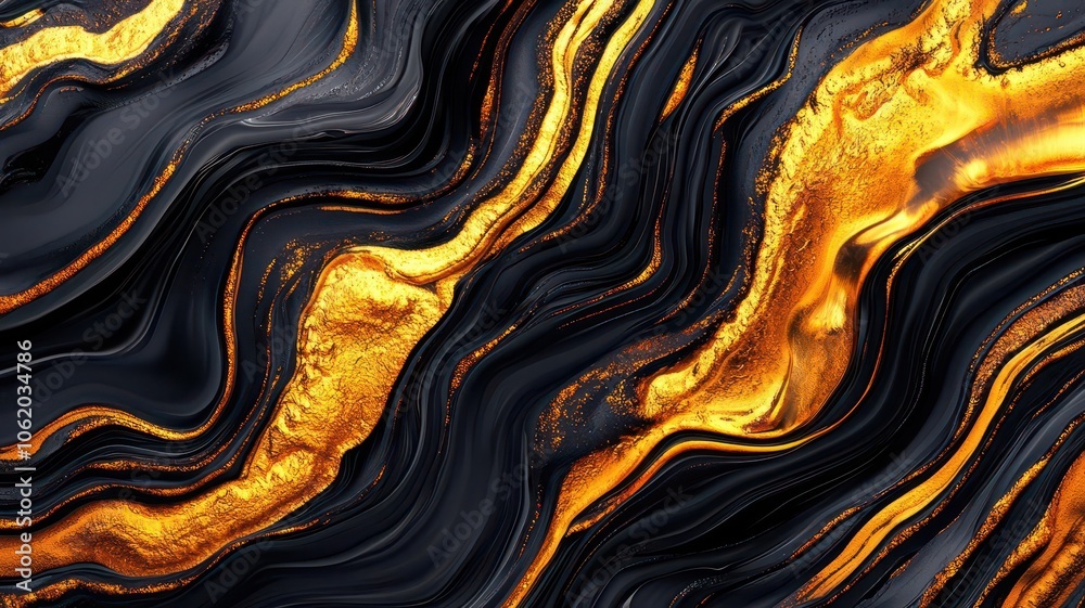 Obraz premium A stunning abstract design featuring flowing black and gold waves, creating a luxurious and dynamic visual texture.