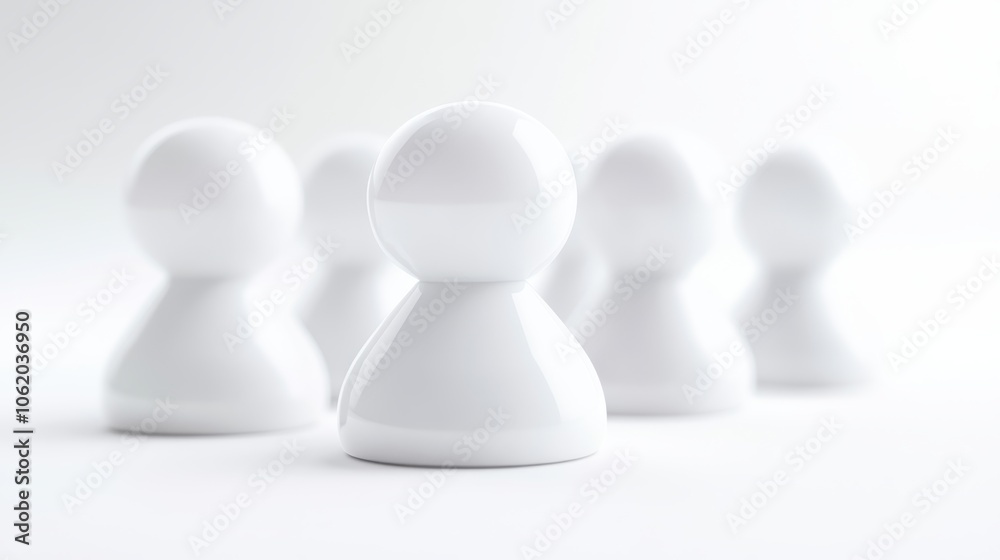 A group of white figurines are lined up, with one of them being the tallest. Concept of hierarchy and importance, as the tallest figurine stands out from the rest A group of white figurines are lined up, with one of them being the tallest. Concept of hierarchy and importance, as the tallest figurine stands out from the rest
