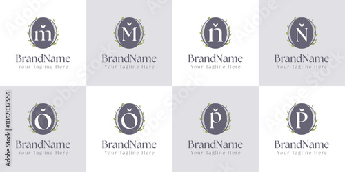 Letter M N O P Nature Logo Set, symbolizing growth, sustainability, and harmony