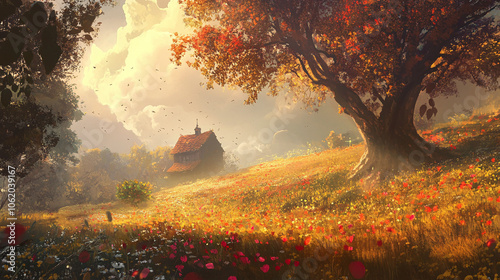 sunset in the forest