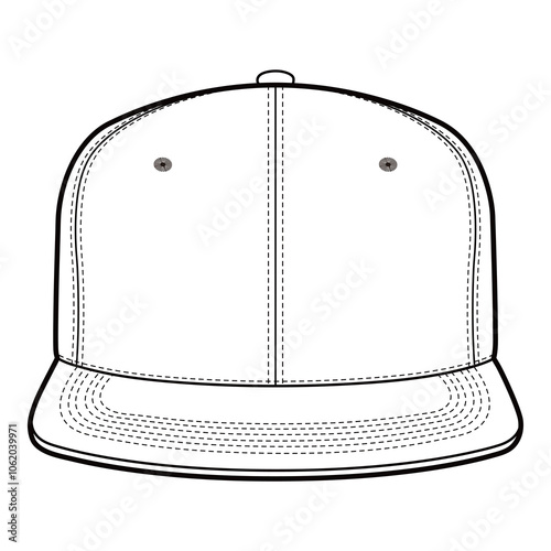 Snapback Cap Technical Drawing Front View Flat Brim

