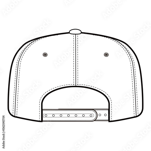 Back view of snapback cap with button top, stitching, and ventilation eyelets.
