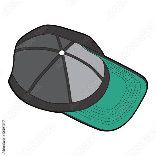 Angled view of black cap with green under brim, highlighting inside panel structure.
