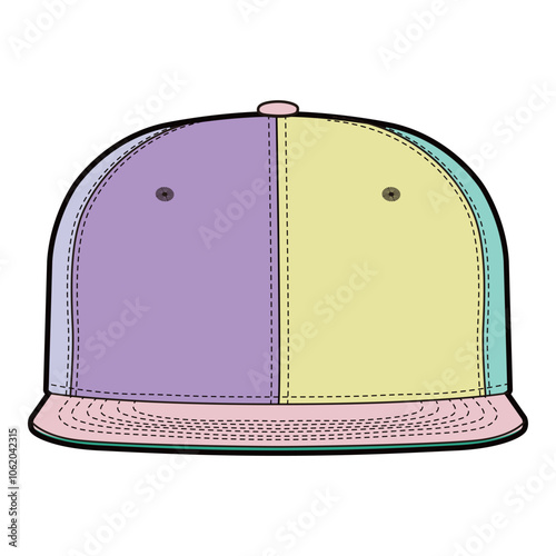 Front view of pastel six-panel baseball cap with pink visor, featuring two-tone panels and stitching details.
