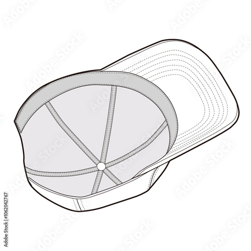 Angled inside view of plain six-panel baseball cap showing interior stitching and curved visor.
