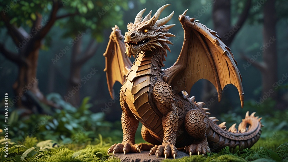 Fototapeta premium wooden dragon statue, 3d render. chinese zodiac