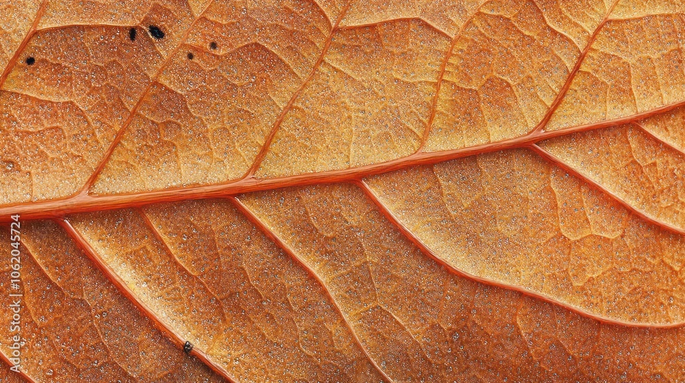 Fototapeta premium Close-Up of a Dew-Covered Brown Leaf with Veins