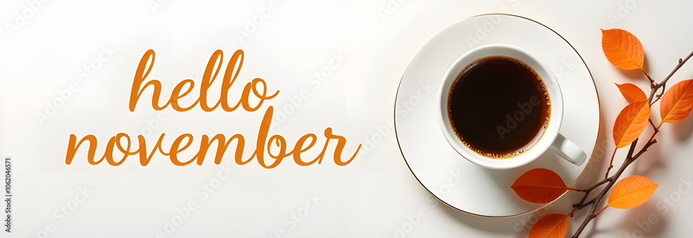 A warm cup of coffee sits surrounded by colorful autumn leaves, beautifully capturing the essence of Novembers charm A warm cup of coffee sits surrounded by colorful autumn leaves, beautifully capturing the essence of Novembers charm