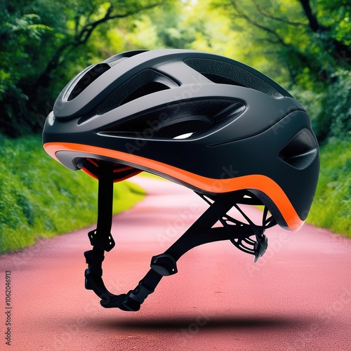 A sleek, aerodynamic bicycle helmet with a matte finish, featuring advanced ventilation for breathability and a lightweight design. Perfect for safety and style on every ride. modern helmet. photo