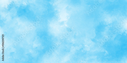 Vibrant clear blue sky with puffy and blurry natural clear clouds, Abstract blue watercolor painted sky background by teal color blue, Abstract blue color clouds background.