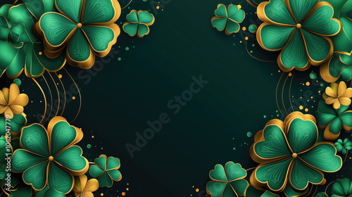 Vintage Victorian style background featuring green and gold clovers on a textured surface for St. Patrick's Day, Irish theme and nature inspired art. photo