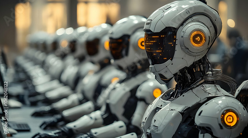 3D Render of a Row of White Robots