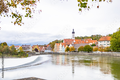 Landscape view of Lechwehr at landsberg am lech beautiful town at Germany.