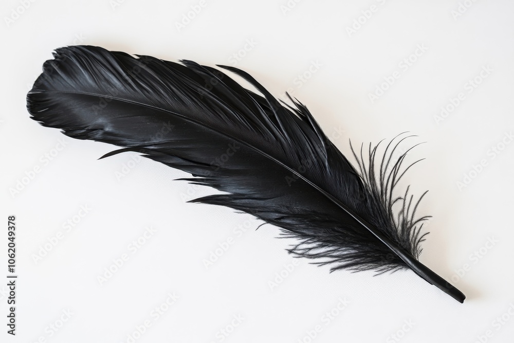 Elegant black feathered design against white canvas