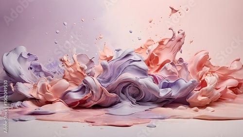 Swirling Pastel Paints Create an Artistic Splash on a Smooth Surface in a Creative Studio Setting