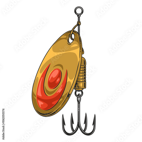 Gold lure with red accents and hooks