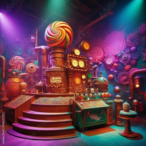 Willy Wonka's Inventing Room Whimsical machines candy making sta
