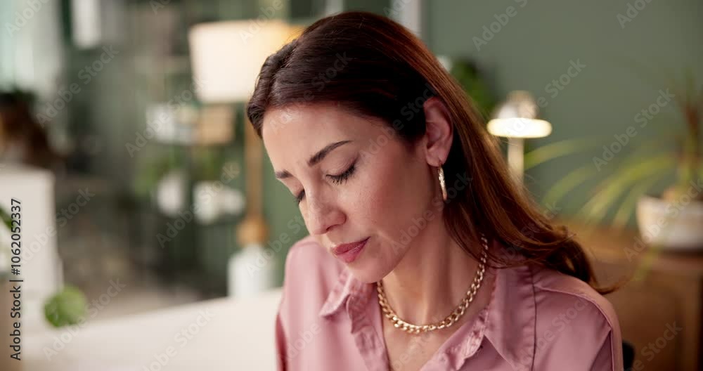 Thinking, creative and woman in office, project and serious for deadline, professional and publisher. Contemplating, planning and person in agency, wondering and ideas for business and entrepreneur