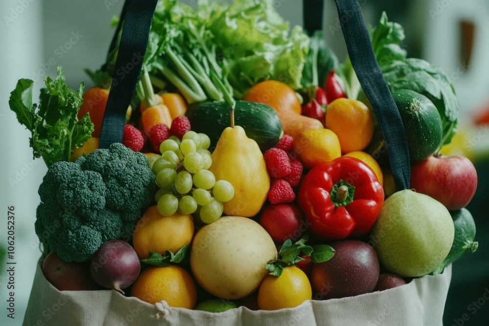 Fresh Bounty of Colorful Fruits and Vegetables in Bag Fresh Bounty of Colorful Fruits and Vegetables in Bag