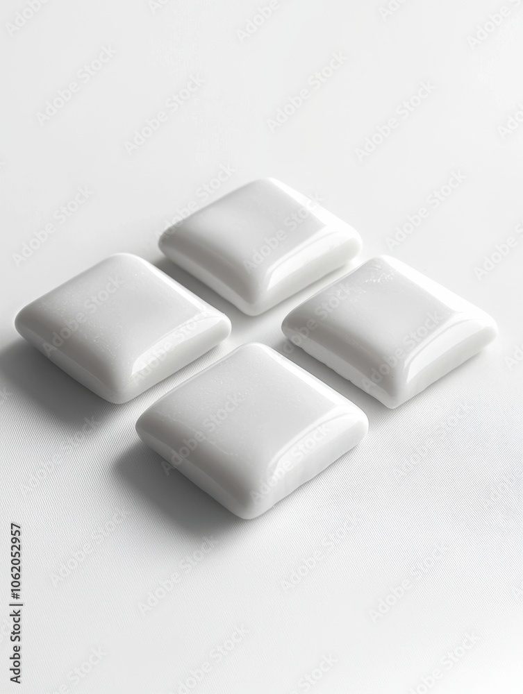 Collection of White Chewing Gum Pieces isolated against a White Background. Ideal for themes related to freshness, dental hygiene, and modern minimalistic design. Collection of White Chewing Gum Pieces isolated against a White Background. Ideal for themes related to freshness, dental hygiene, and modern minimalistic design.
