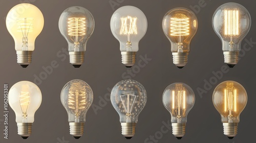 Collection of light bulb set energy saving on isolate transparency background photo