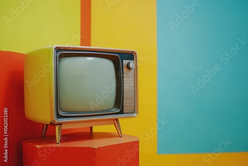 Vintage Television Against Colorful Background