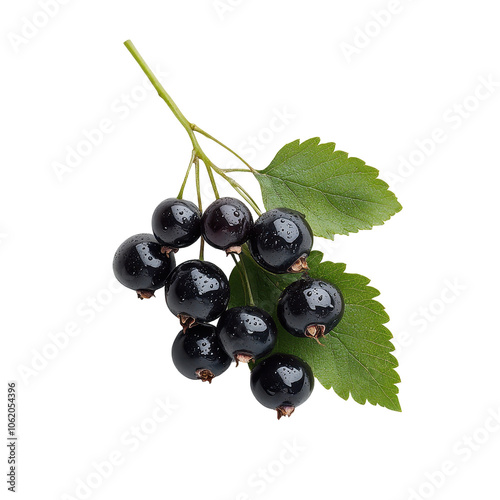 Blackcurrant Branch with Green Leaves isolated on white background photo