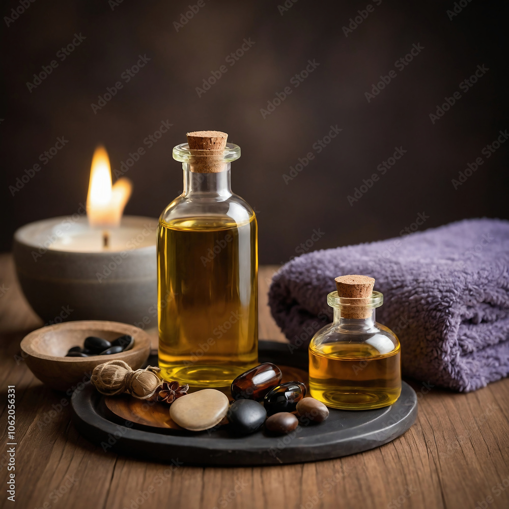 Luxury Spa Decor with Massage Oil and Aromatherapy Candle Luxury Spa Decor with Massage Oil and Aromatherapy Candle