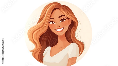 Cheerful Young Woman with Wavy Hair and Bright Smile