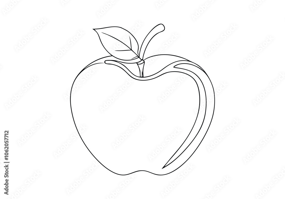 Continuous Line Art of an Apple. Minimalist Fruit Illustration for Kitchen Decor