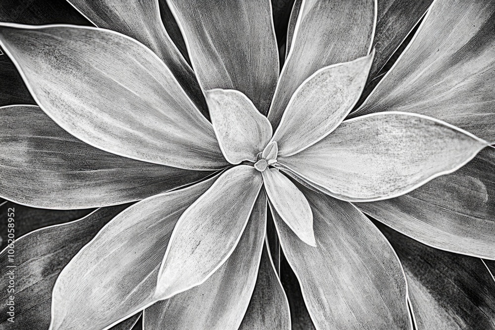 A black and white close-up of succulent leaves with a textured, watercolor artistry. A black and white close-up of succulent leaves with a textured, watercolor artistry.
