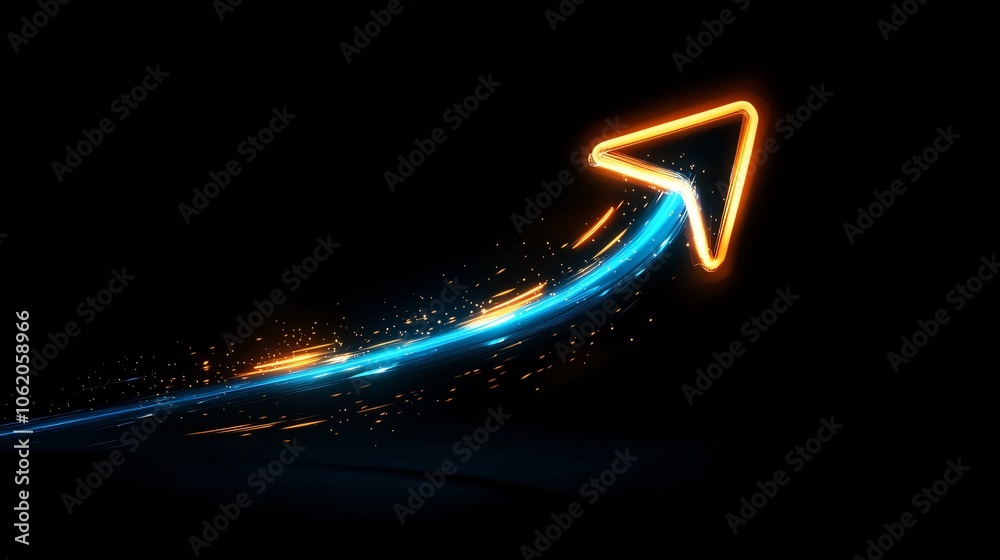 Dynamic arrow design with vibrant blue and orange trails on a black background, symbolizing direction and progress. Dynamic arrow design with vibrant blue and orange trails on a black background, symbolizing direction and progress.