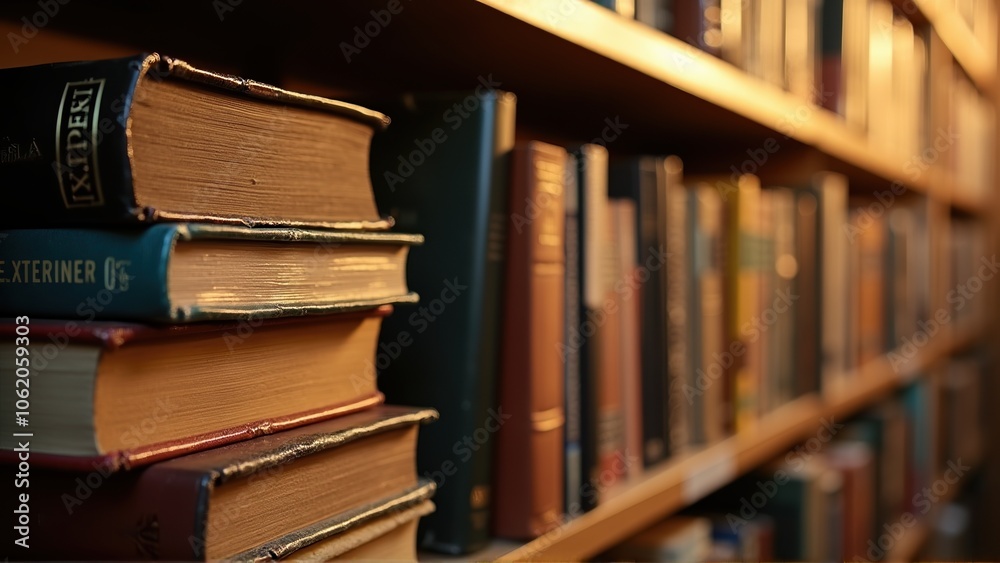 Stack of Books on a Bookshelf Stack of Books on a Bookshelf