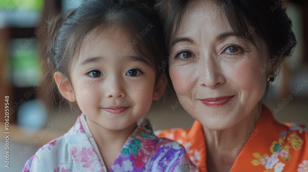 伝統的な衣装を着た祖母と孫娘の心温まる肖像画