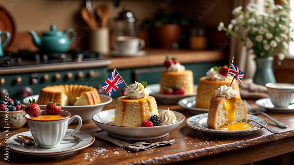 Naklejka premium British Pudding Day Delight: Warm, Golden, and Delicious