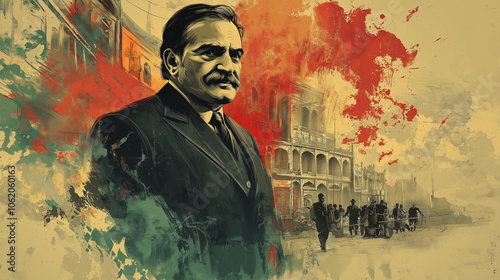 Poster showing Iqbal�s influence on the Pakistan Movement, with historical visuals, Iqbal Day, poster,