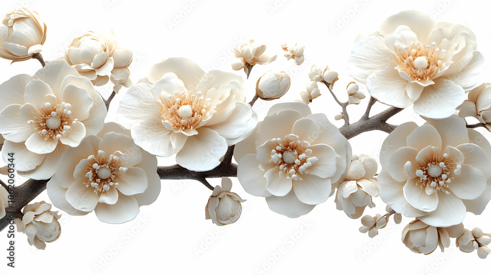 Creamy White Blossom Branch Illustration Creamy White Blossom Branch Illustration