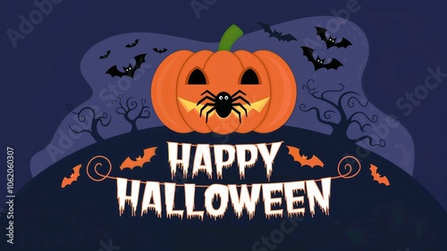 Halloween banner with pumpkin, bats - AI generated
