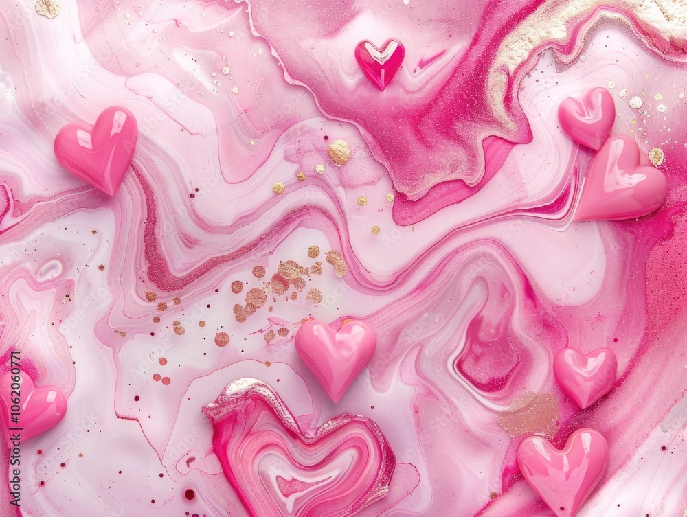 Pink heart painting with marble effect Pink heart painting with marble effect