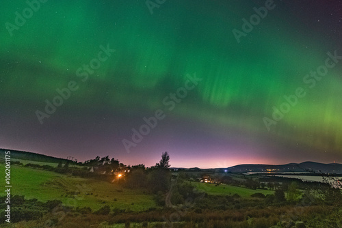 Northern lights above Blessington Lakes, County Wicklow, Ireland photo