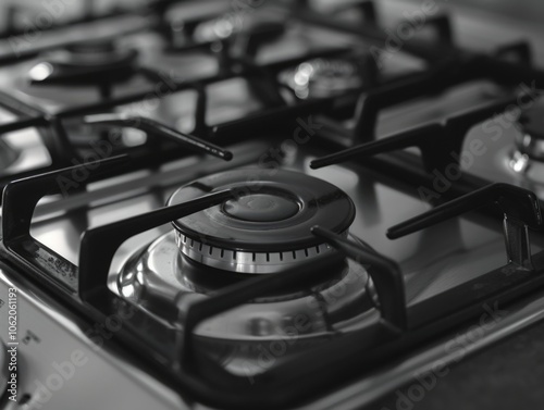 Stove burner close-up image with focus on one burner, highlighting the metal construction and heat source for cooking. Energy efficiency implied.