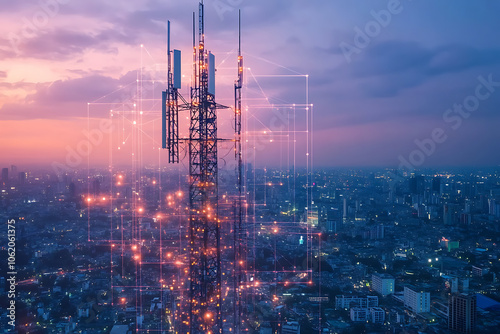 5G communication tower with cellular network antenna