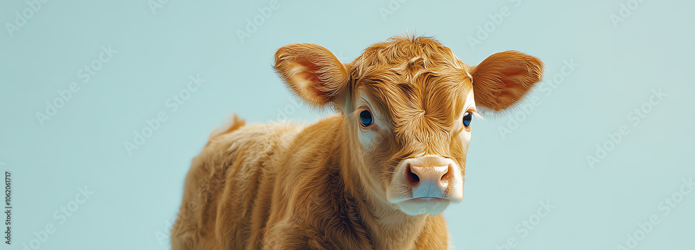 calf isolated on blue background, AI generated calf isolated on blue background, AI generated