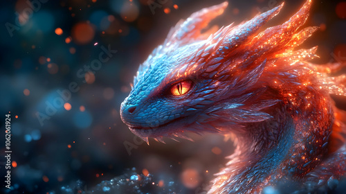 Fiery Dragon Illustration with Glowing Scales and Sparks