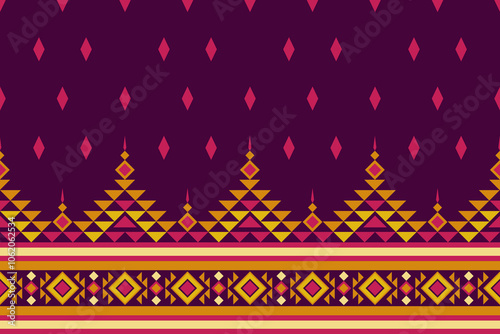 Ethnic tribal seamless design Native American Navajo and Southeast Asian Aztec motifs, ideal for home decor textiles, wallpaper, rugs, and carpets, with an earthy palette and intricate geometrics