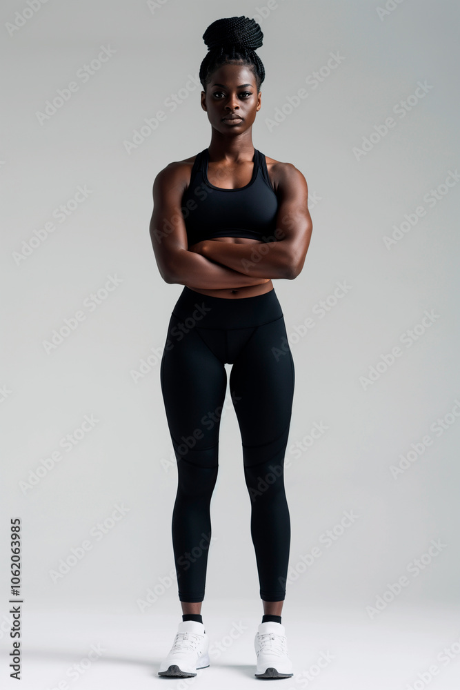 confident black female athlete in a vibrant colored light confident black female athlete in a vibrant colored light